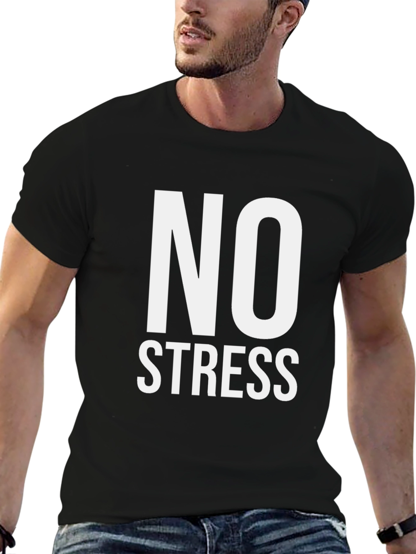 Camiseta Hombre Negra Sin Estrés Algodón Casual