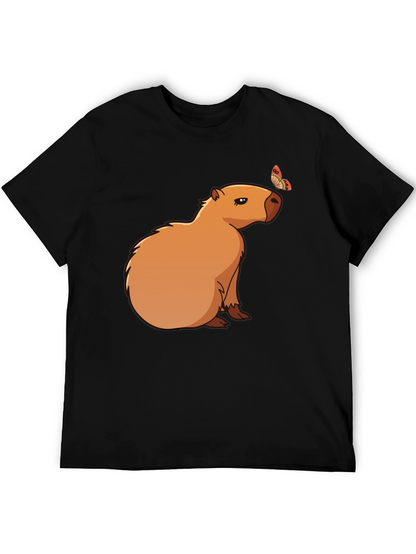 Camiseta Negra con Capibara y Mariposa