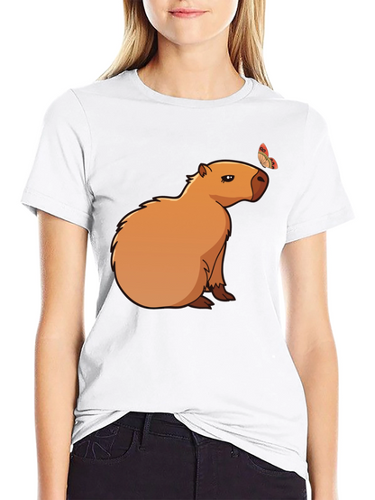 Camiseta Negra con Capibara y Mariposa