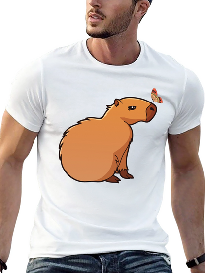 Camiseta Negra con Capibara y Mariposa