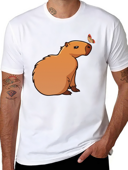 Camiseta Negra con Capibara y Mariposa
