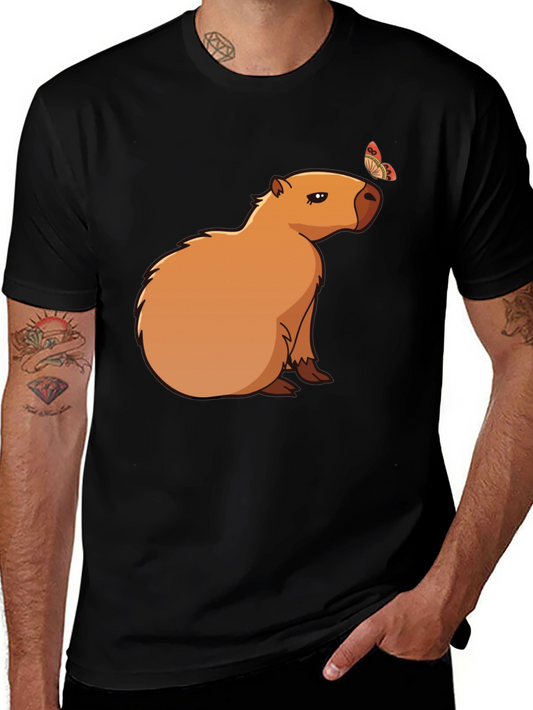 Camiseta Negra con Capibara y Mariposa