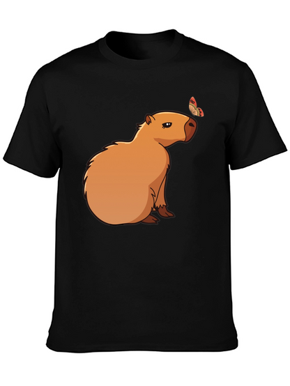 Camiseta Negra con Capibara y Mariposa
