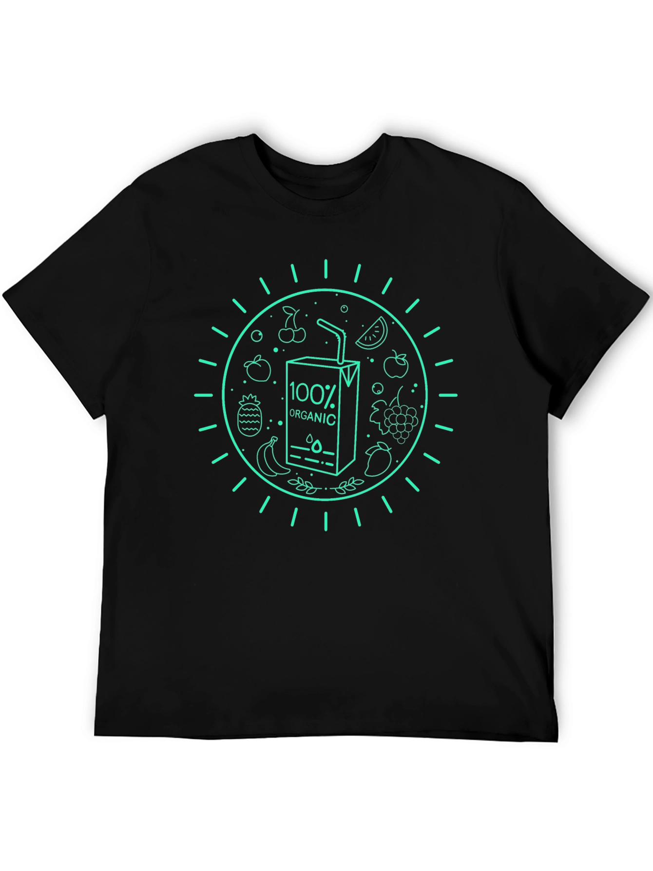 Camiseta Negra Orgánica con Diseño de Frutas
