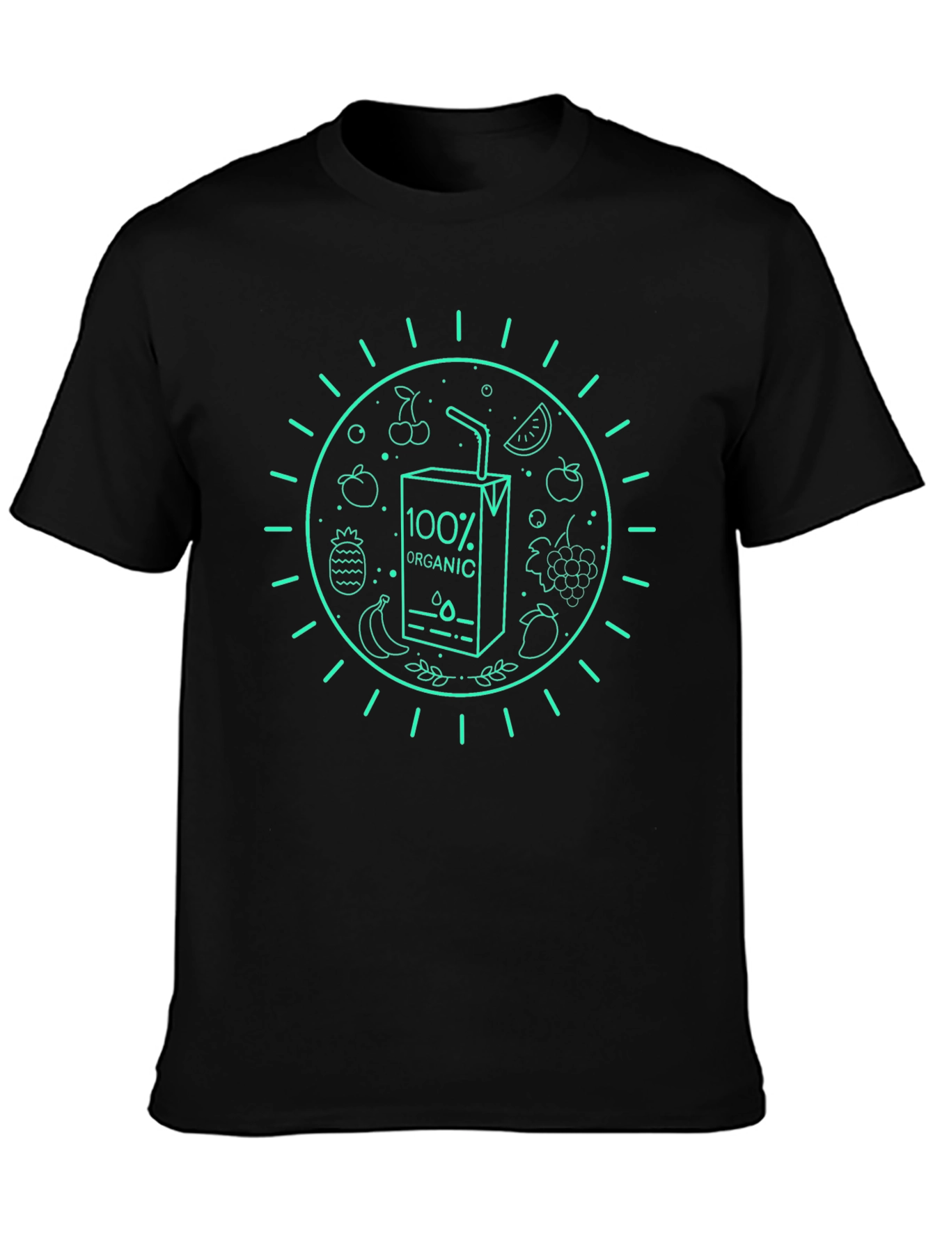 Camiseta Negra Orgánica con Diseño de Frutas