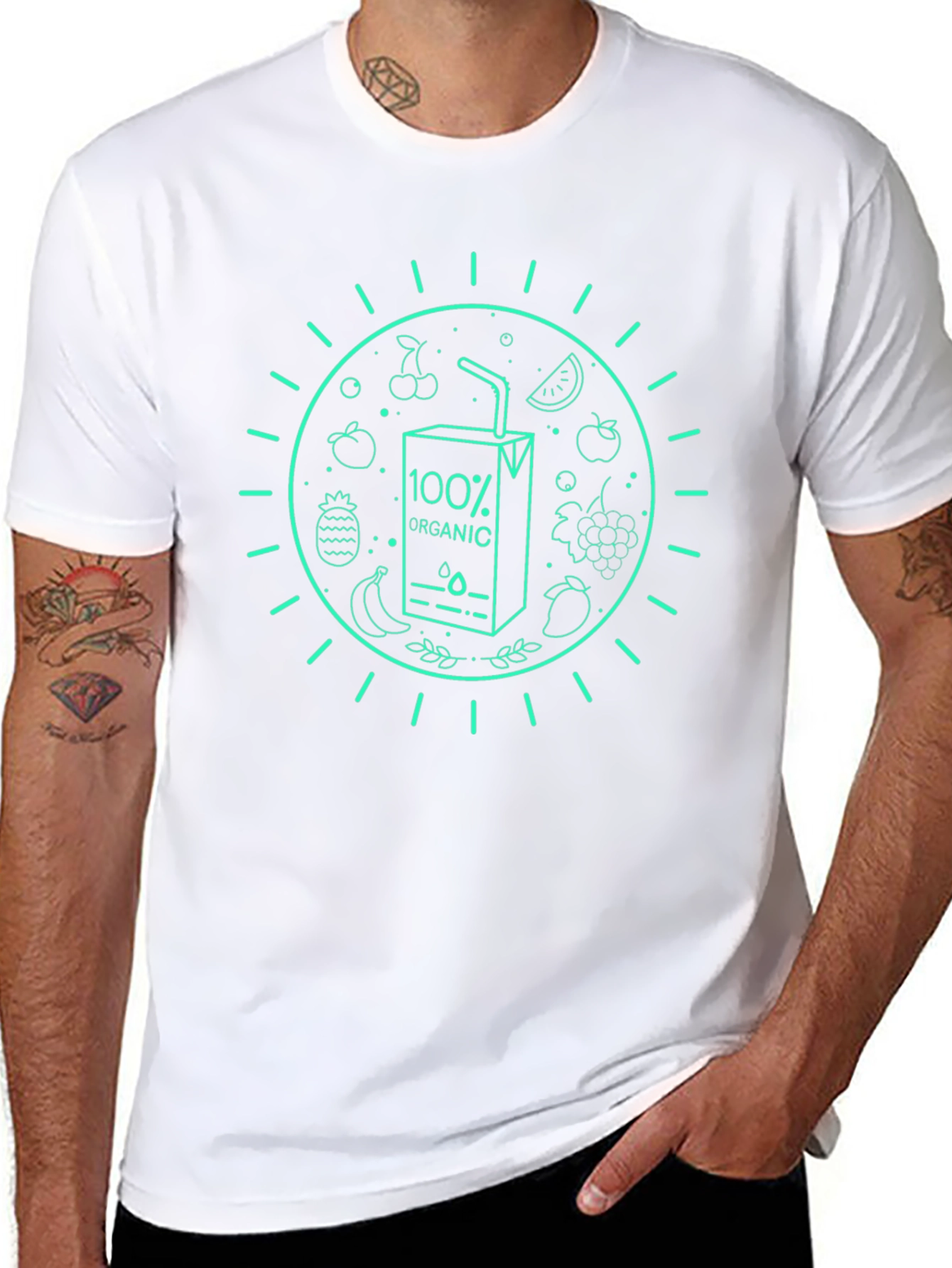 Camiseta Negra Orgánica con Diseño de Frutas