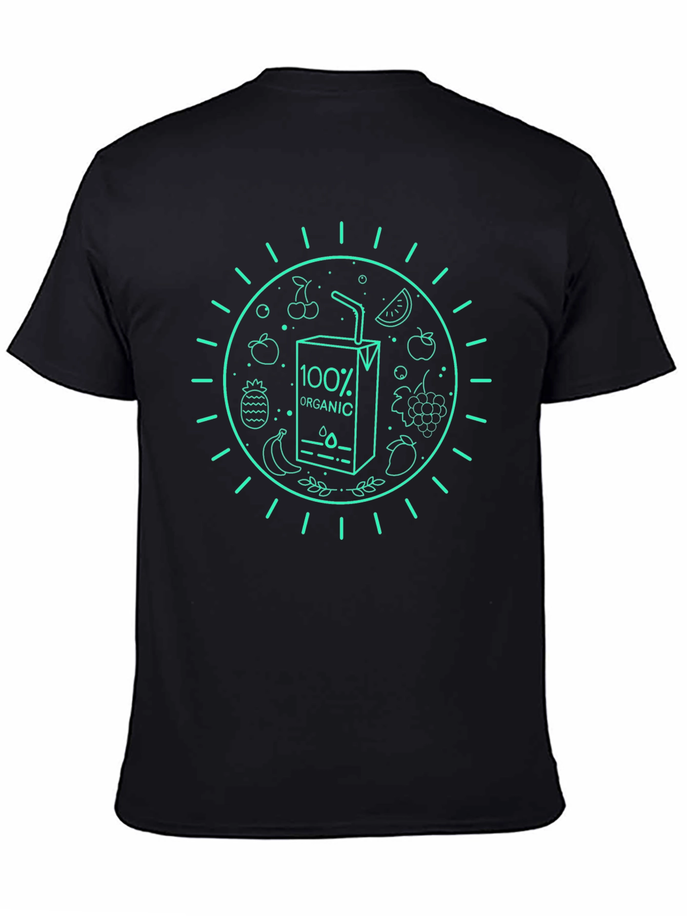 Camiseta Negra Orgánica con Diseño de Frutas