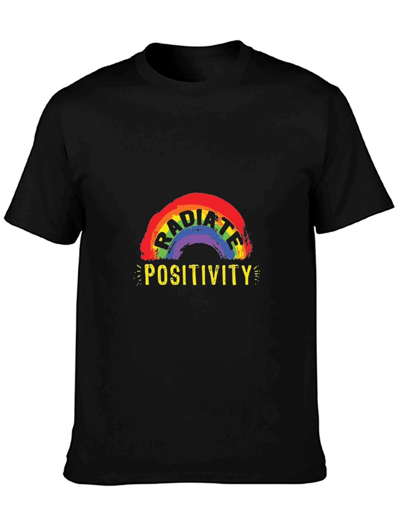 Camiseta Negra Irradia Positividad con Arcoíris