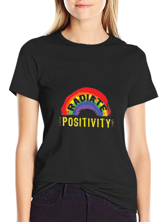 Camiseta Negra Irradia Positividad con Arcoíris