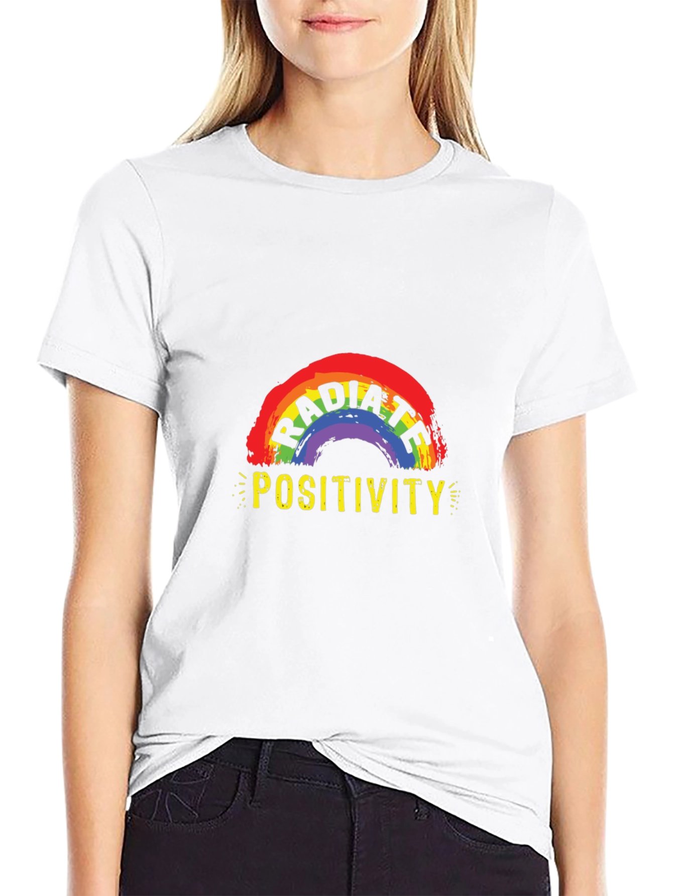 Camiseta Negra Irradia Positividad con Arcoíris