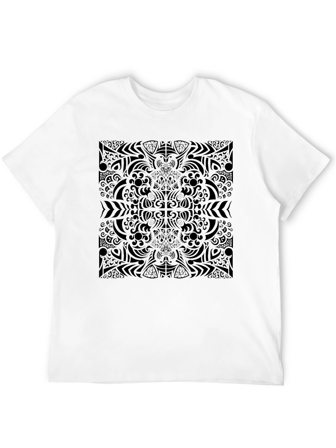 Camiseta Negra Estampado Abstracto Estilo Mandala