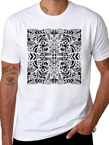 Camiseta Negra Estampado Abstracto Estilo Mandala