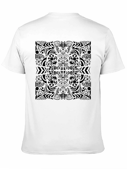 Camiseta Negra Estampado Abstracto Estilo Mandala