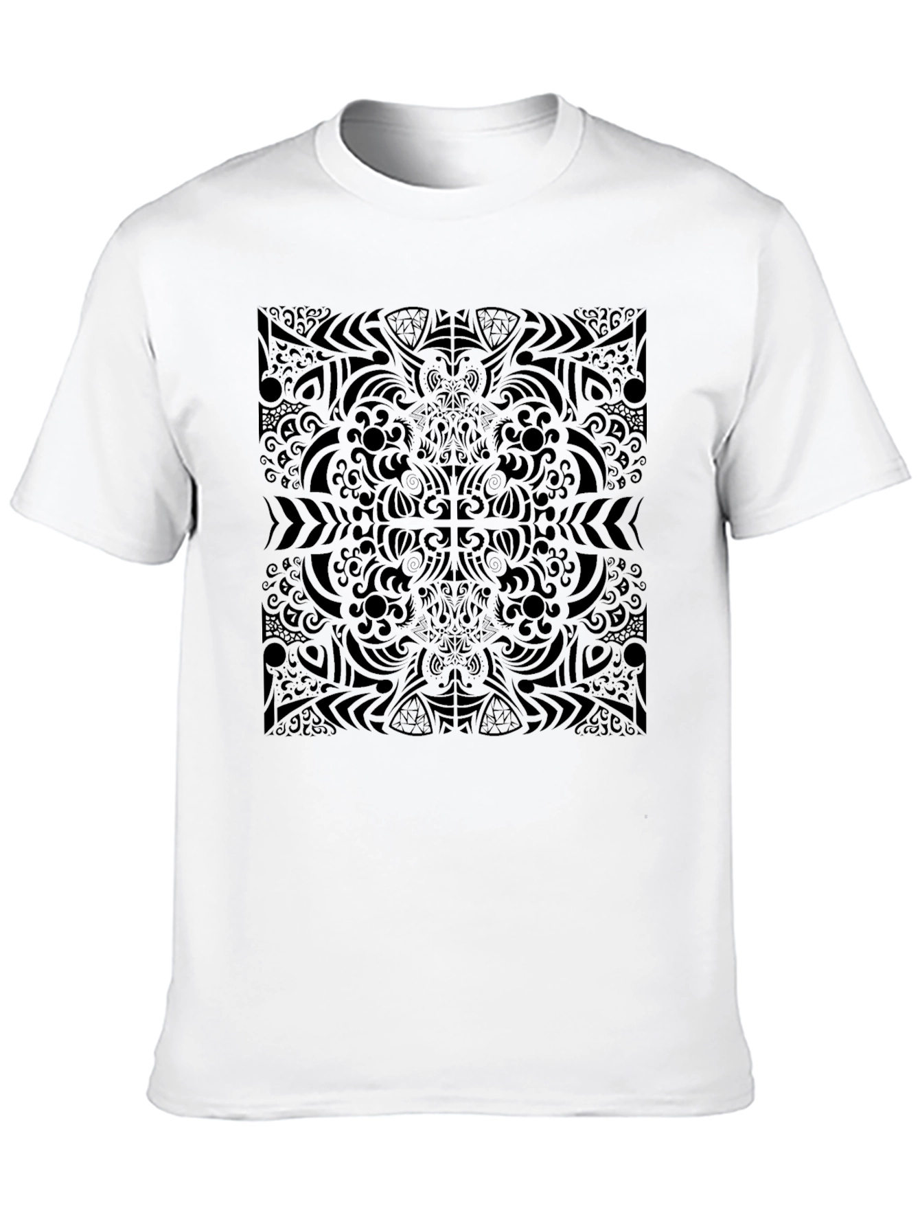 Camiseta Negra Estampado Abstracto Estilo Mandala