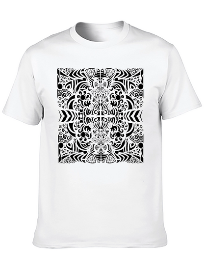 Camiseta Negra Estampado Abstracto Estilo Mandala