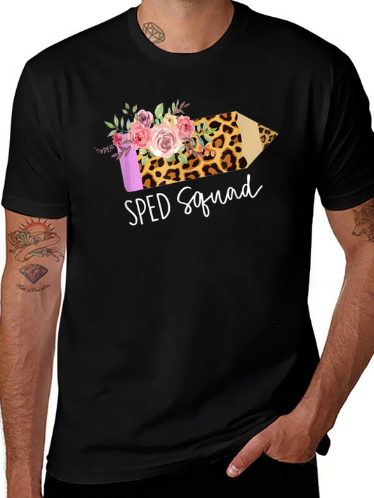 Camiseta Negra SPED Squad con Diseño Floral y de Leopardo