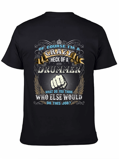 Camiseta Negra con Diseño de Baterista Loco