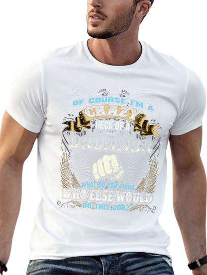 Camiseta Negra con Diseño de Baterista Loco