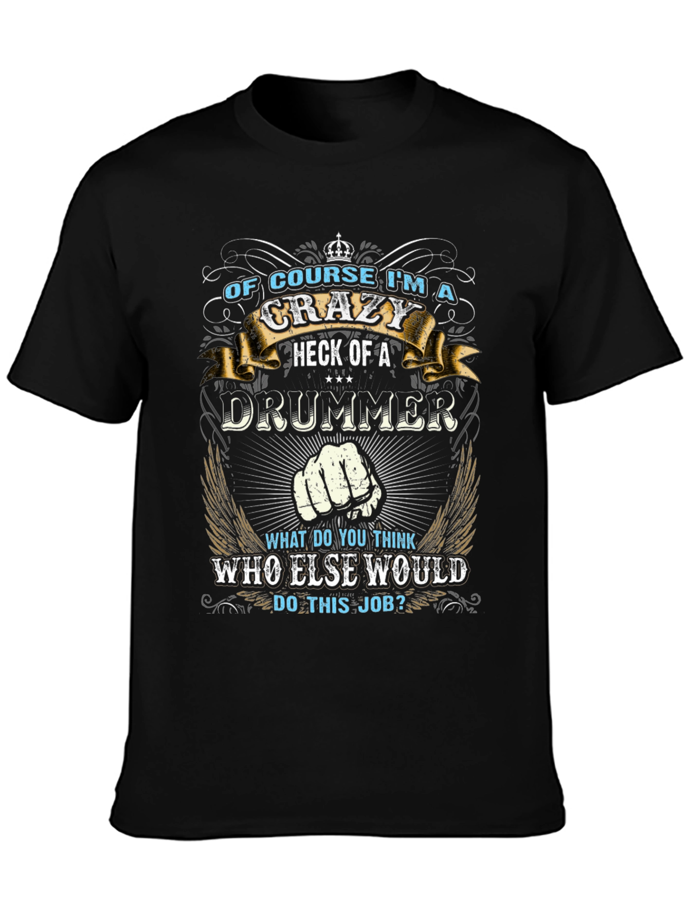 Camiseta Negra con Diseño de Baterista Loco