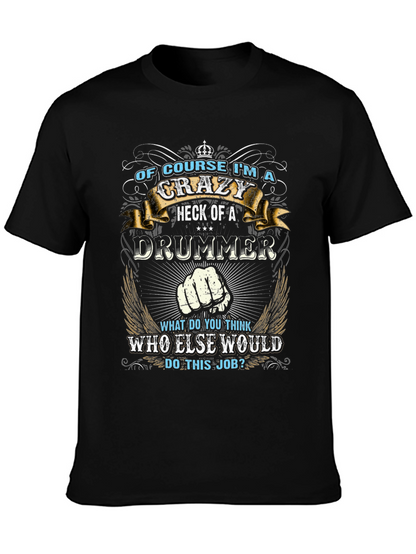 Camiseta Negra con Diseño de Baterista Loco