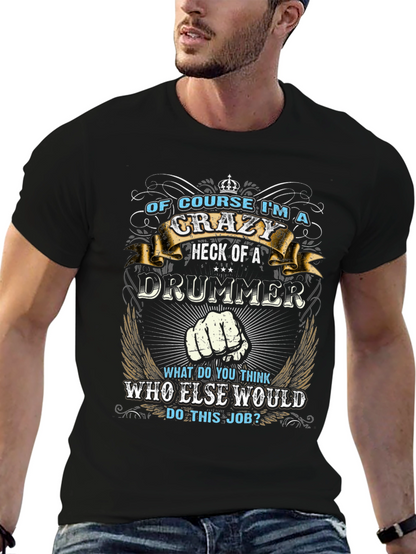 Camiseta Negra con Diseño de Baterista Loco