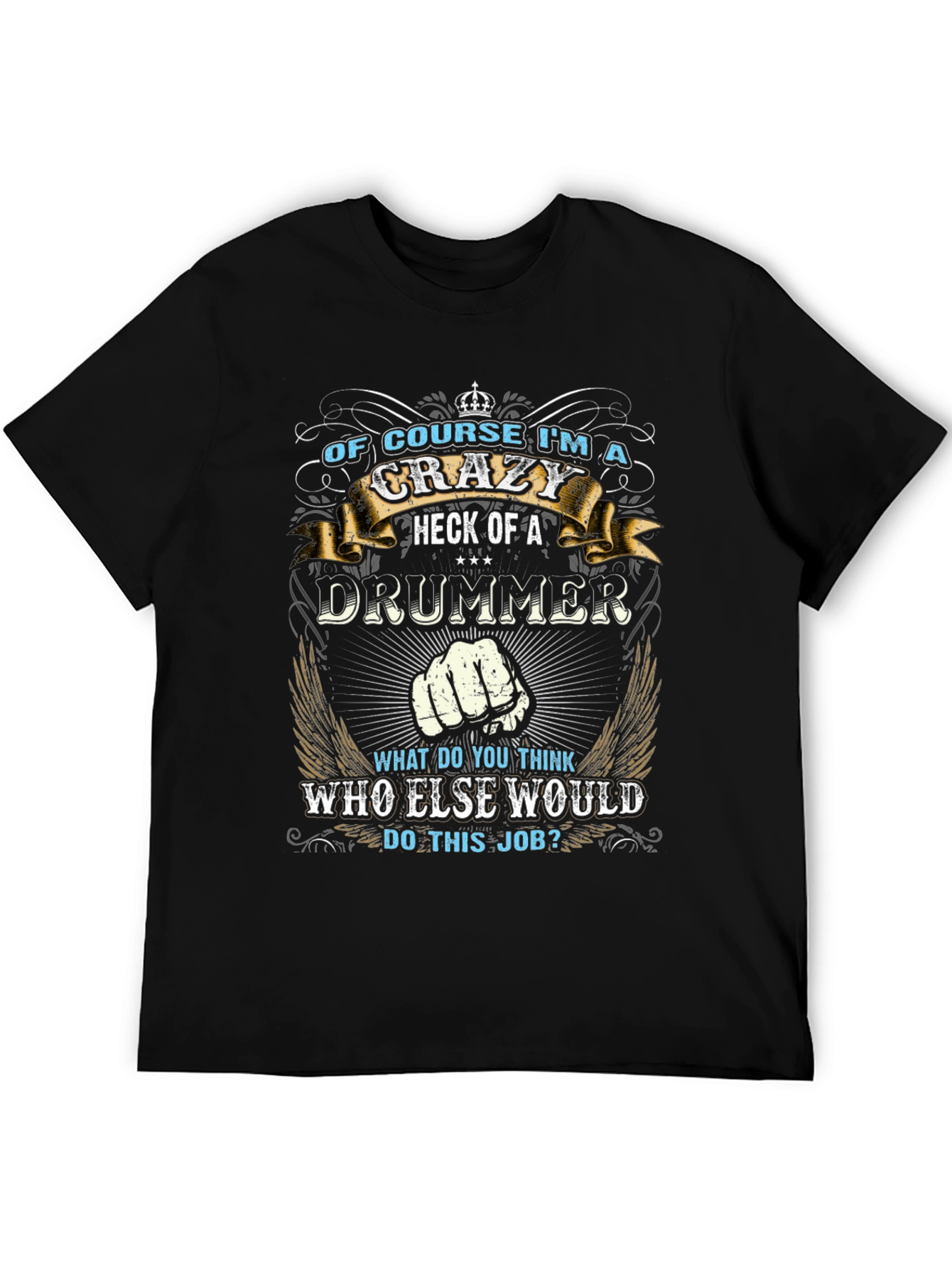Camiseta Negra con Diseño de Baterista Loco