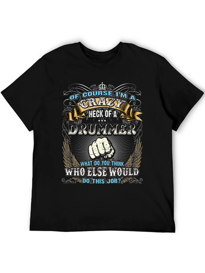 Camiseta Negra con Diseño de Baterista Loco