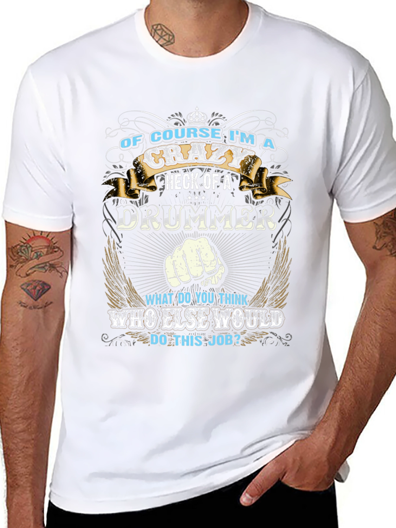 Camiseta Negra con Diseño de Baterista Loco