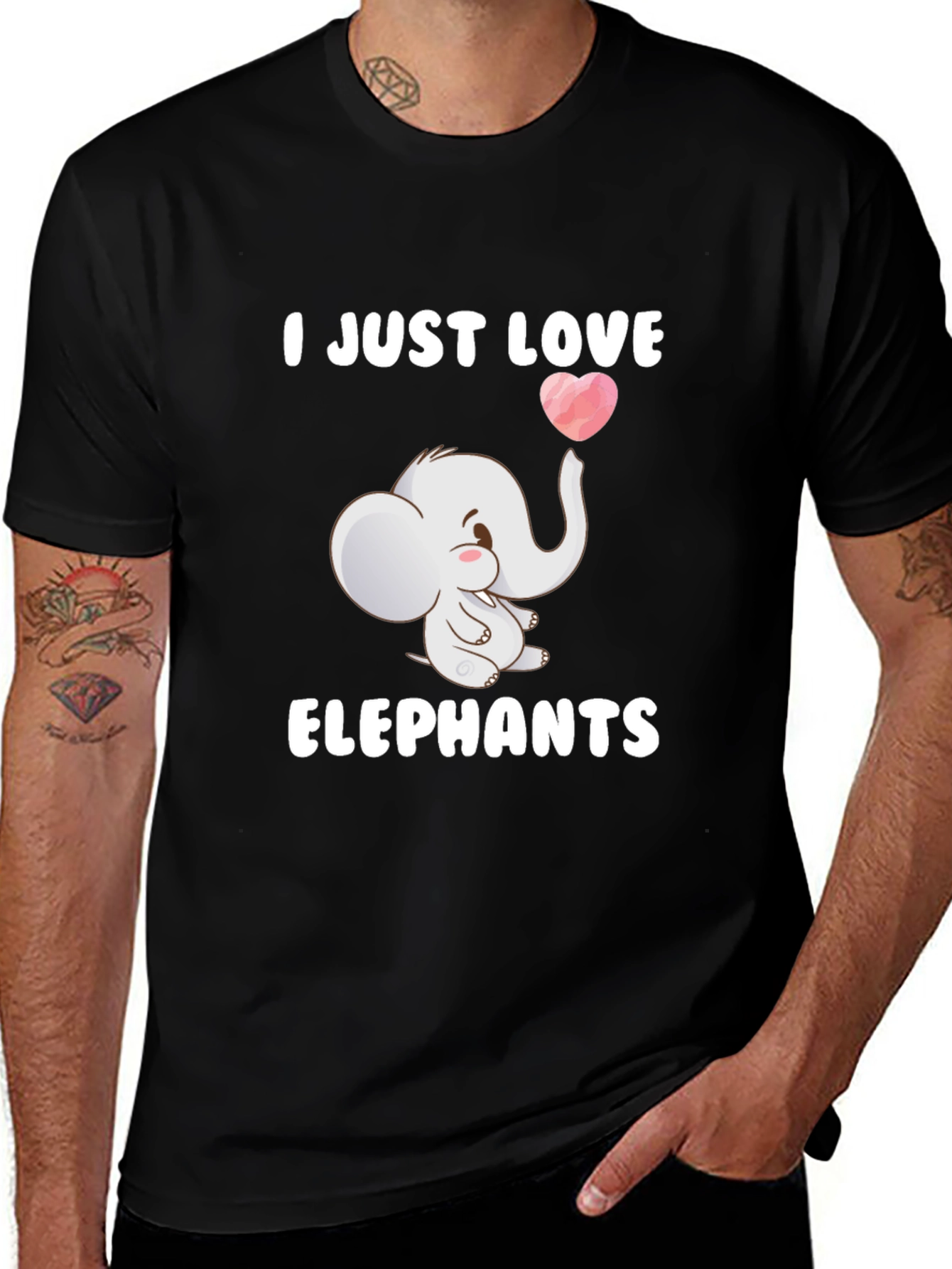 Camiseta Negra con Diseño de Elefante Enamorado