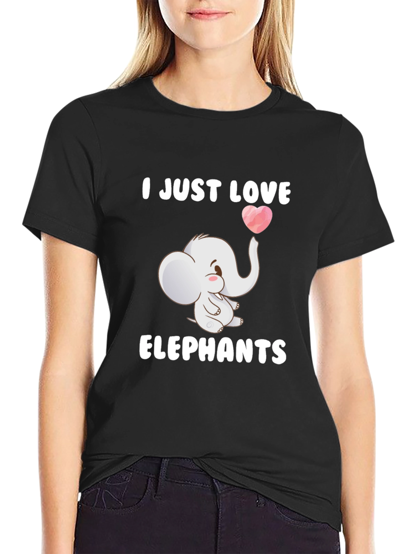 Camiseta Negra con Diseño de Elefante Enamorado