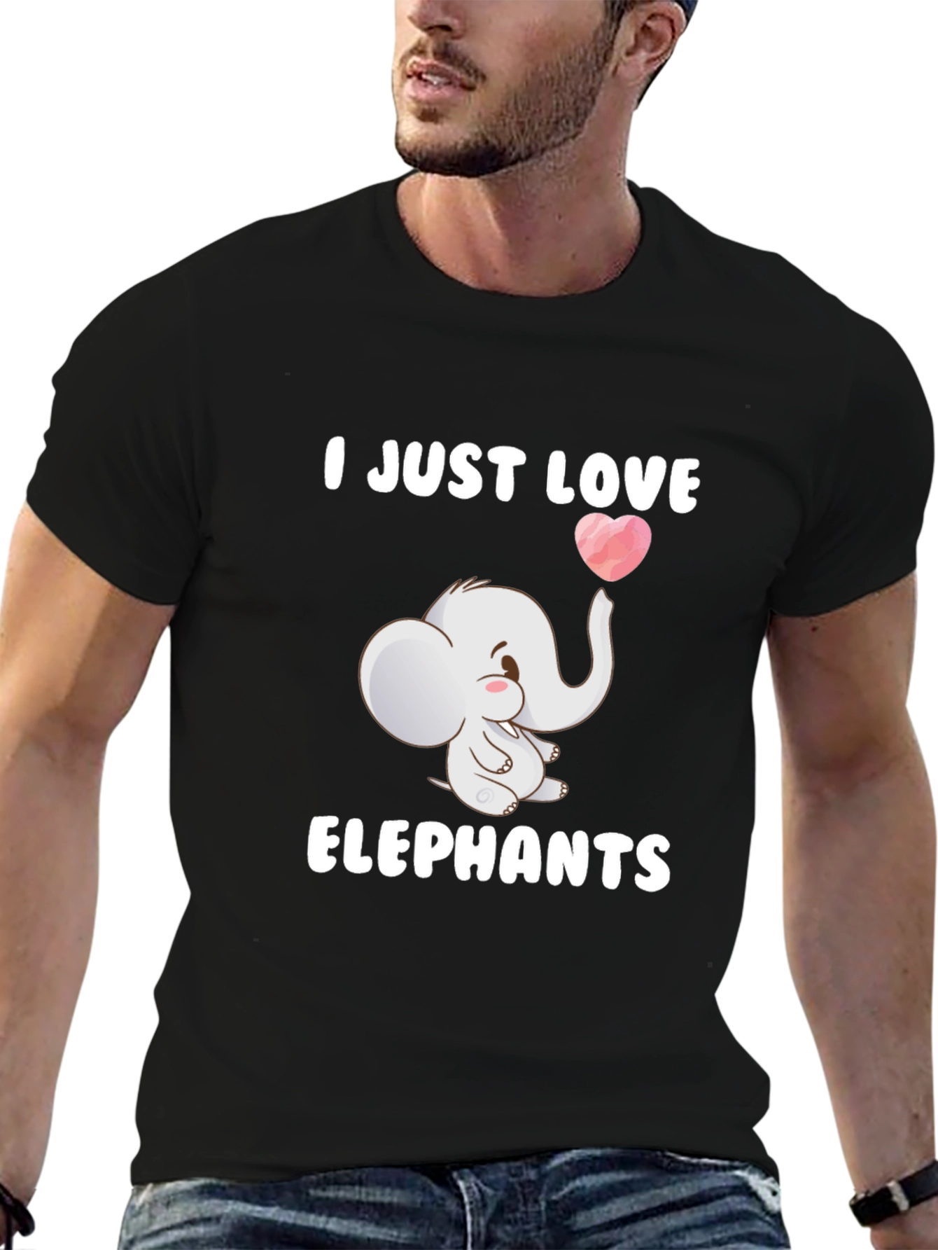 Camiseta Negra con Diseño de Elefante Enamorado