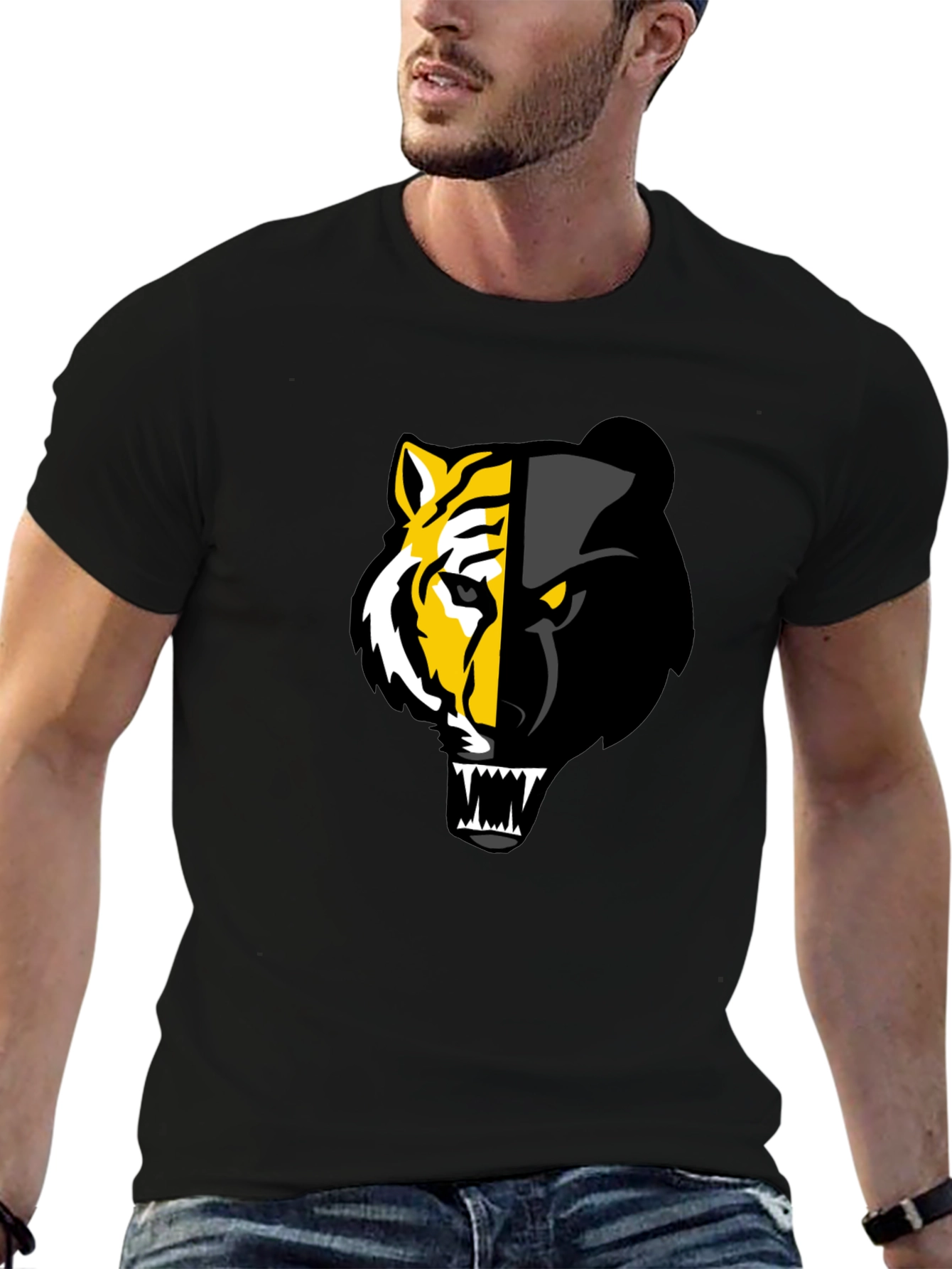 Camiseta Negra: Tigre y Pantera Fusionados
