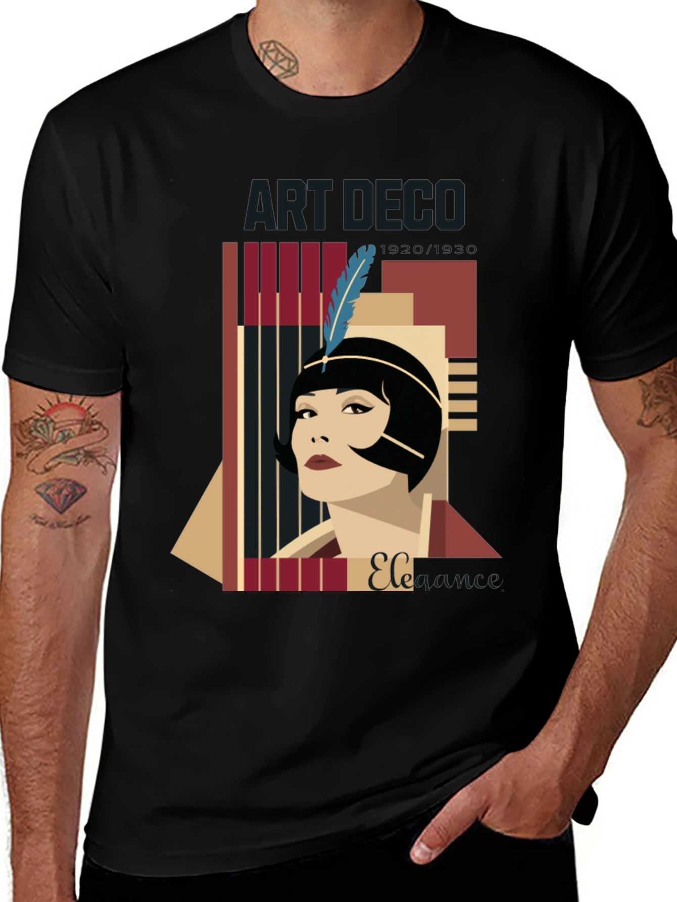 Camiseta Negra con Diseño Art Deco Elegante
