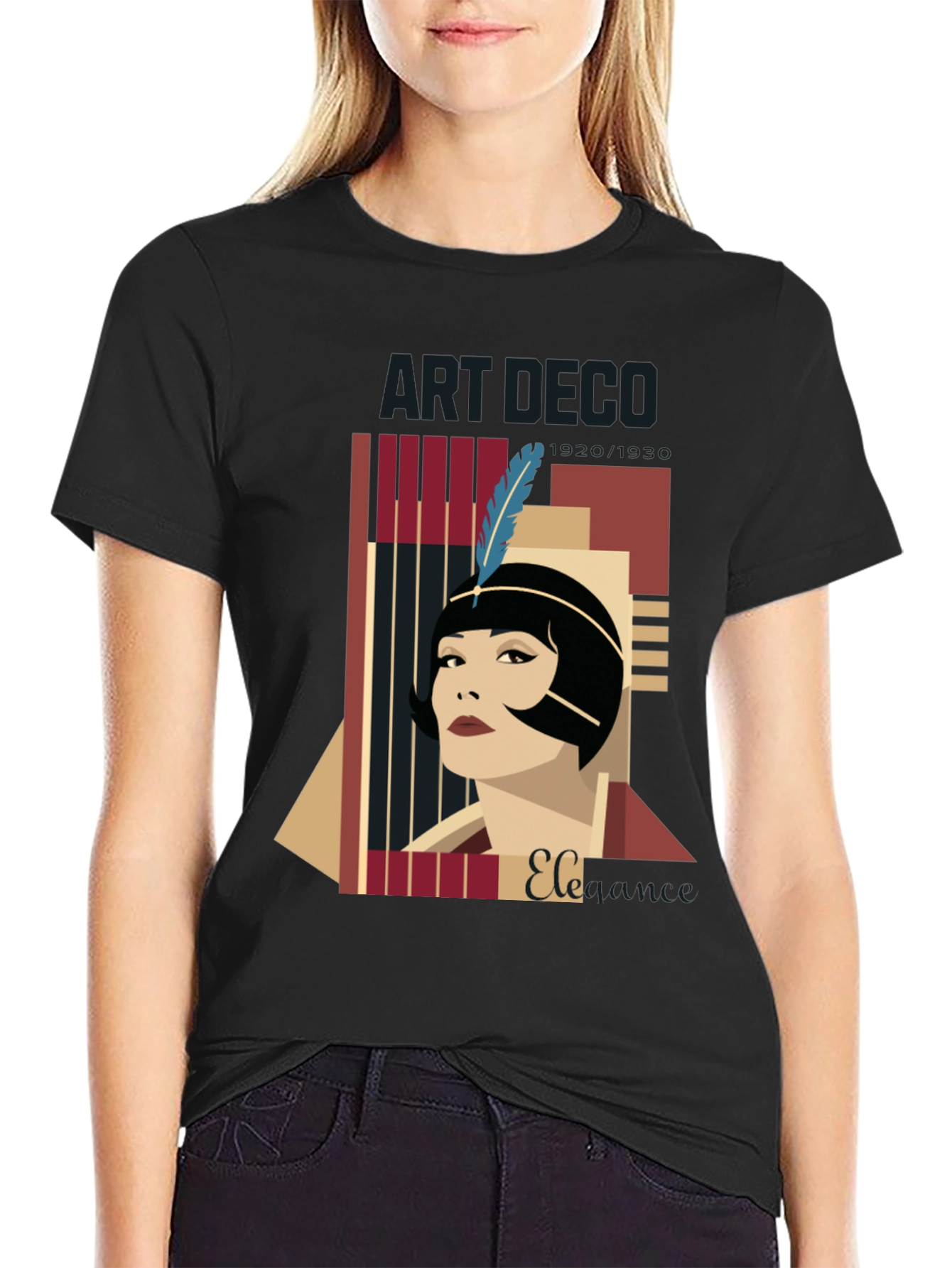 Camiseta Negra con Diseño Art Deco Elegante