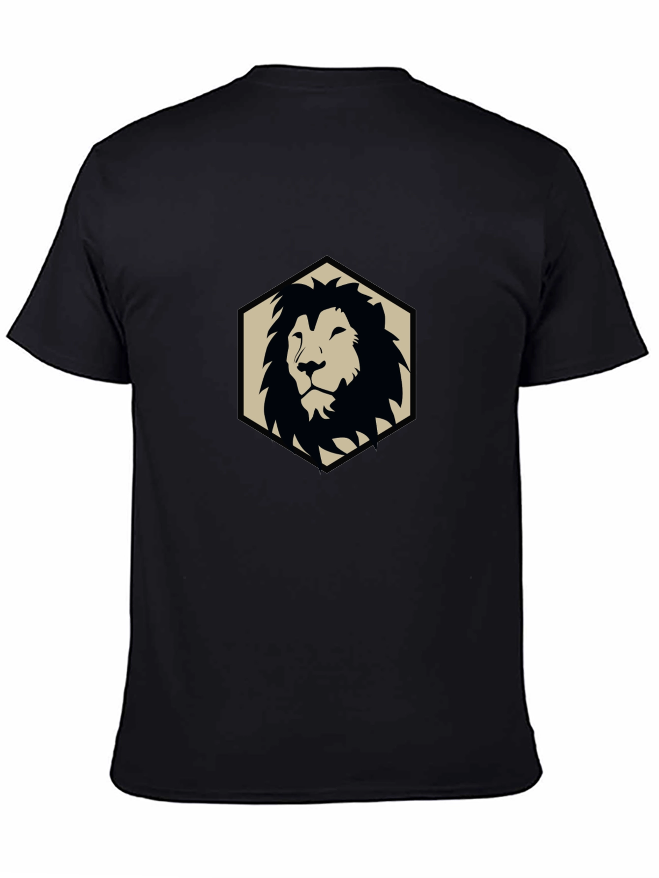 Camiseta Negra con Diseño de León Geométrico