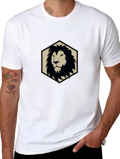Camiseta Negra con Diseño de León Geométrico