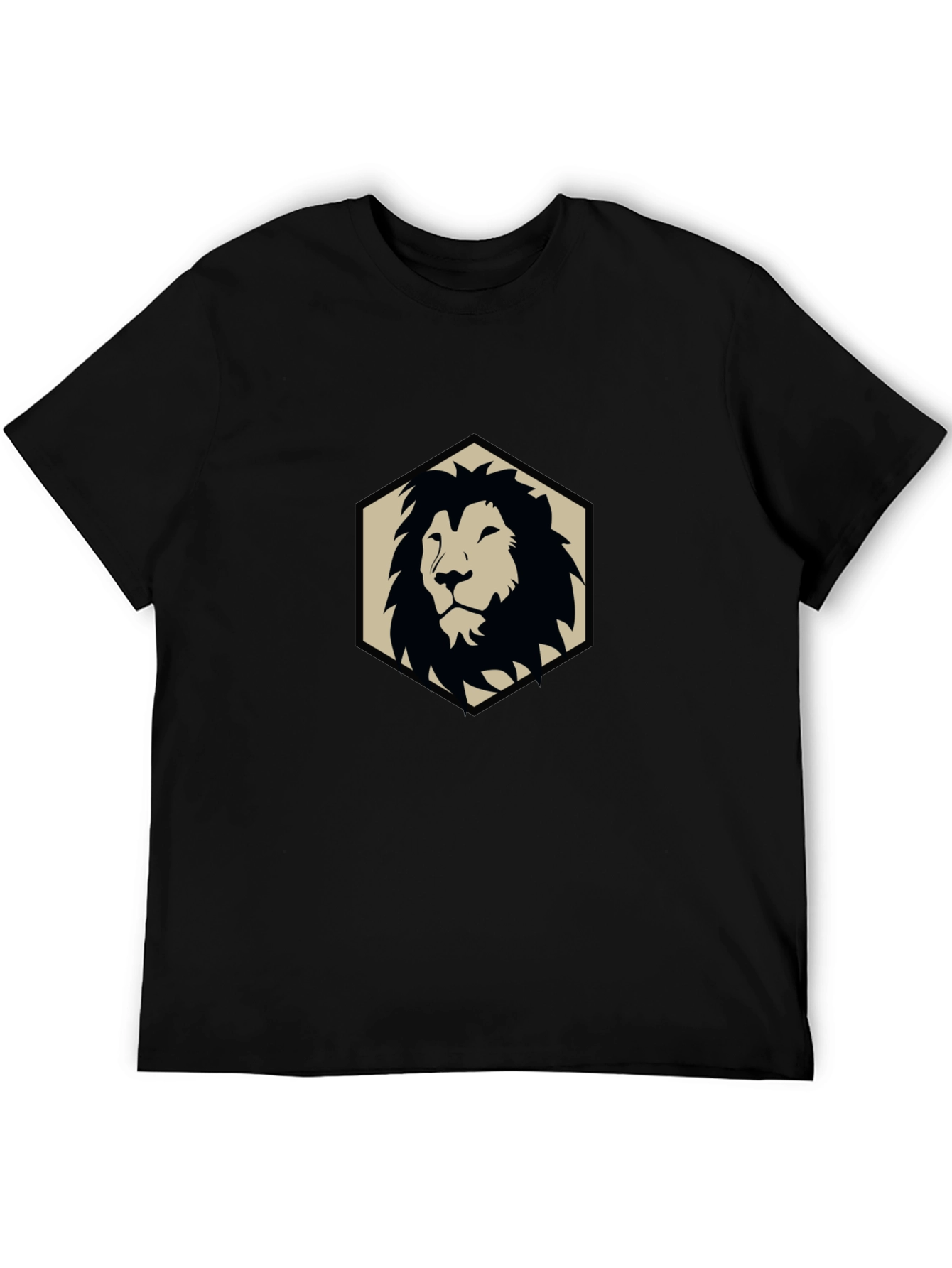 Camiseta Negra con Diseño de León Geométrico