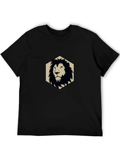Camiseta Negra con Diseño de León Geométrico