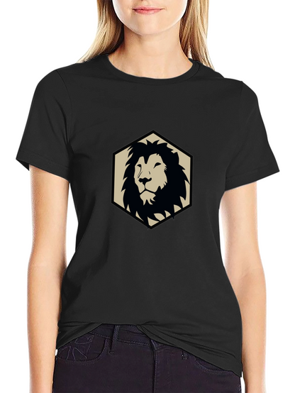 Camiseta Negra con Diseño de León Geométrico