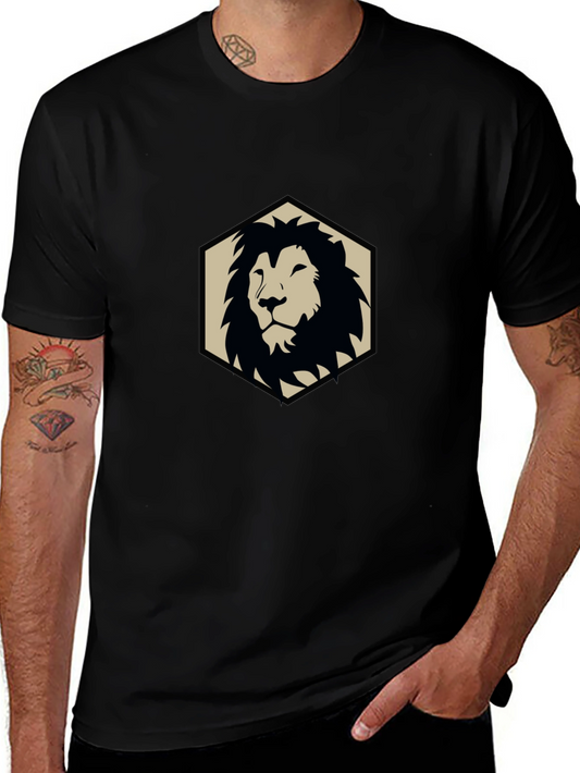 Camiseta Negra con Diseño de León Geométrico