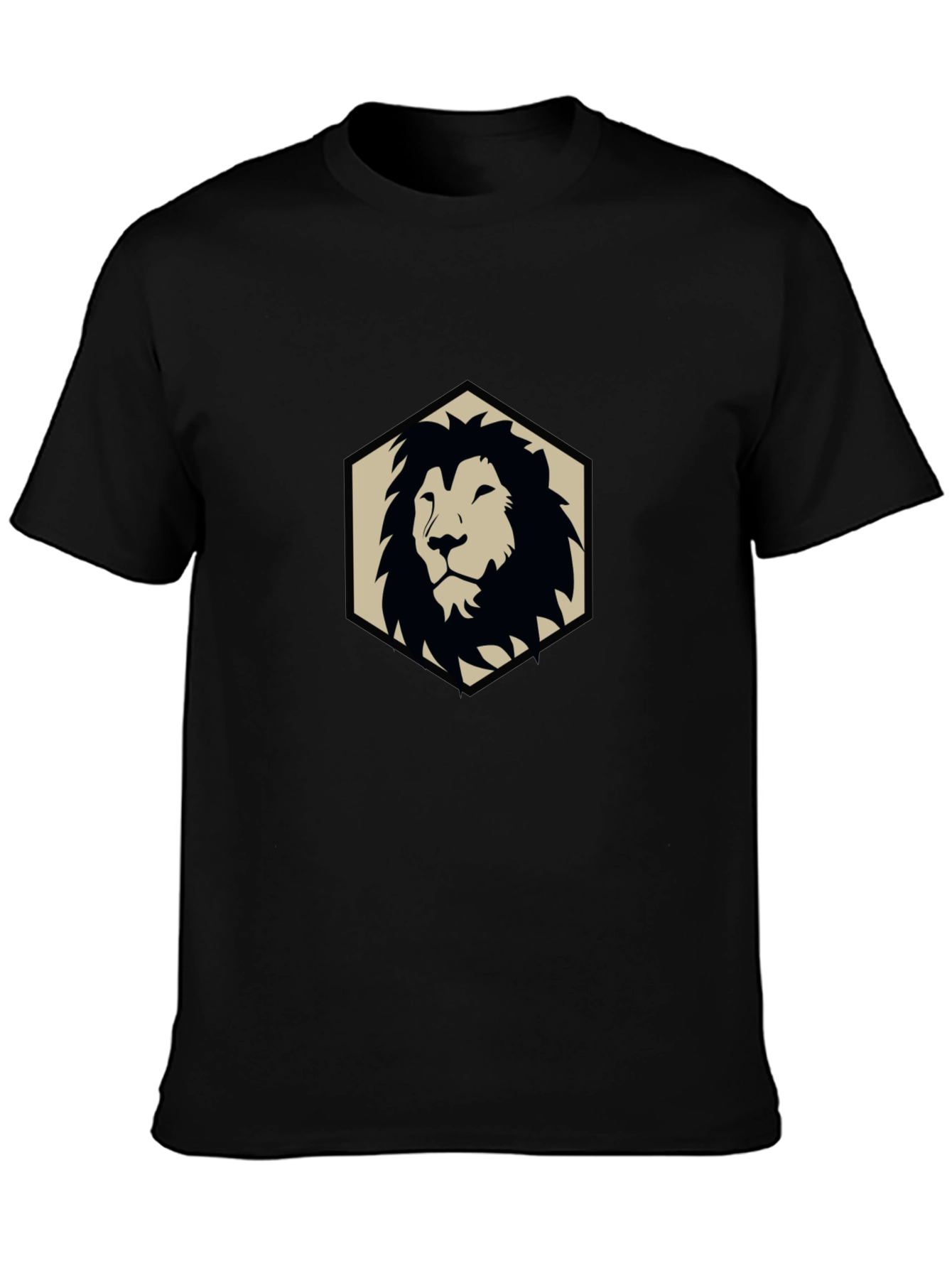 Camiseta Negra con Diseño de León Geométrico