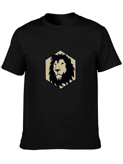 Camiseta Negra con Diseño de León Geométrico