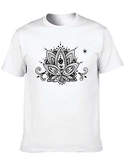 Camiseta Negra con Diseño Floral Mandala