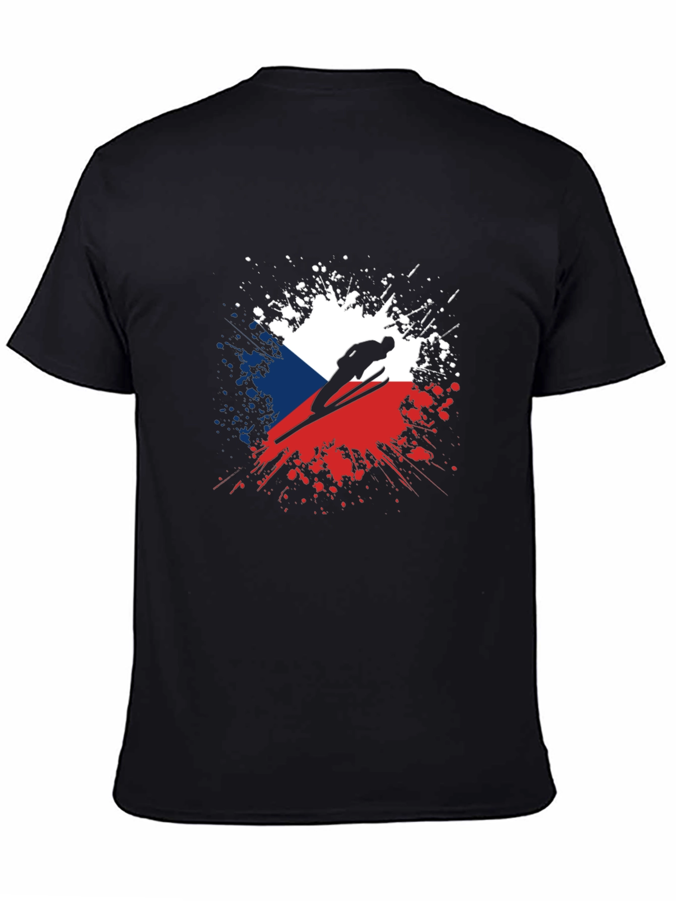 Camiseta Negra Hombre Diseño República Checa Salto Esquí