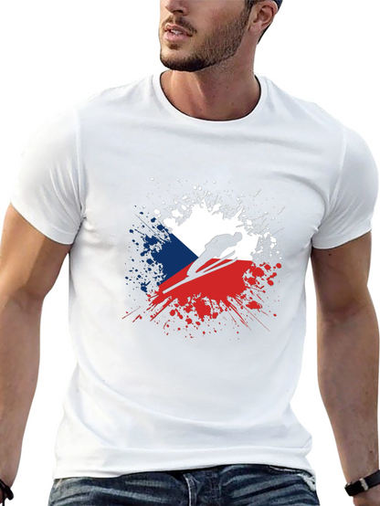 Camiseta Negra Hombre Diseño República Checa Salto Esquí