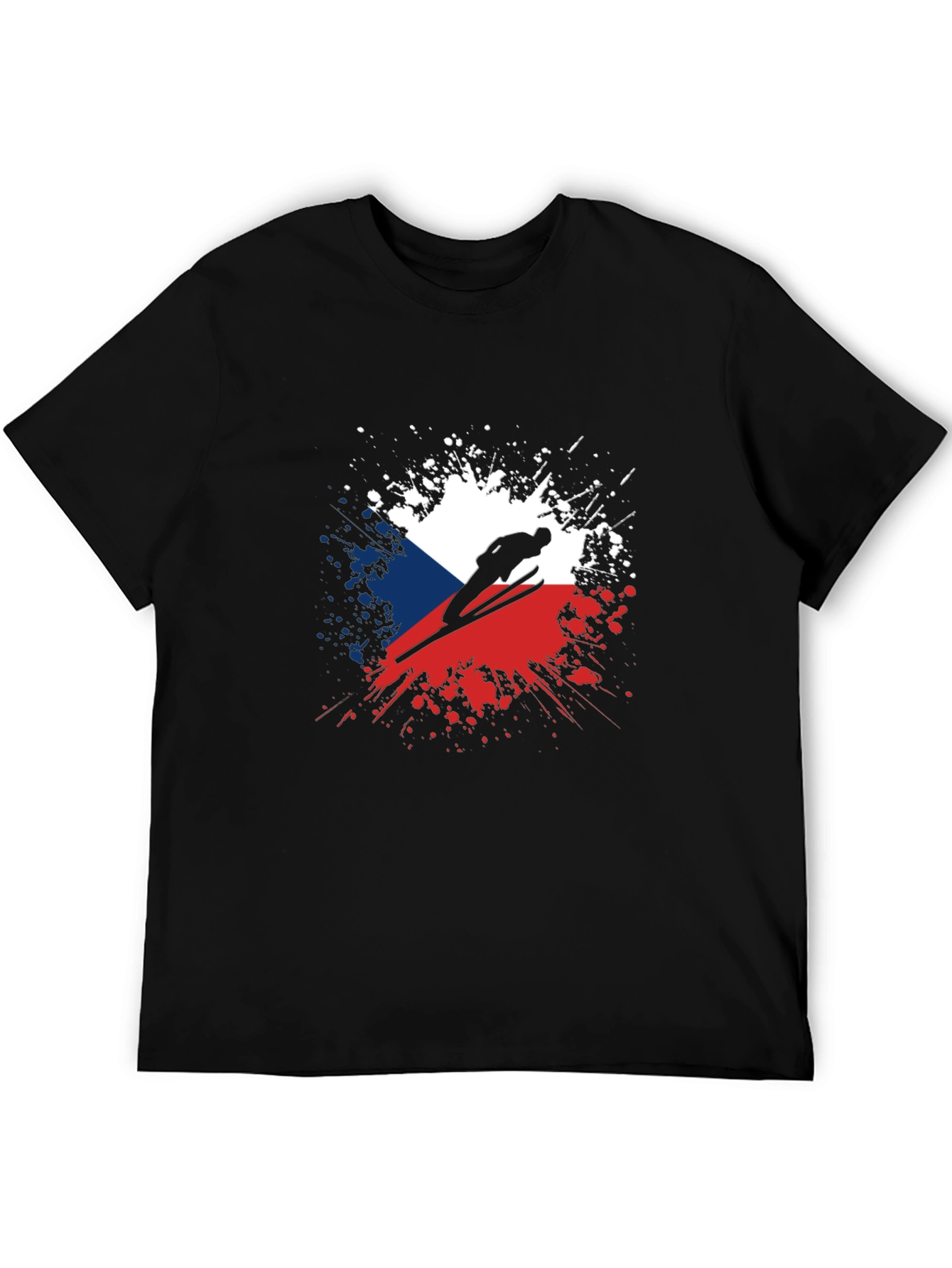 Camiseta Negra Hombre Diseño República Checa Salto Esquí