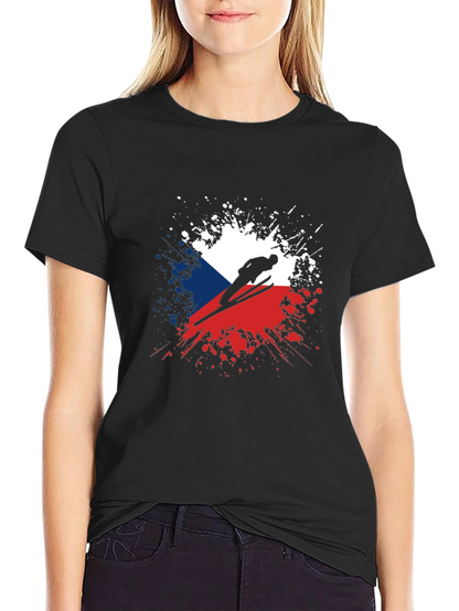 Camiseta Negra Hombre Diseño República Checa Salto Esquí