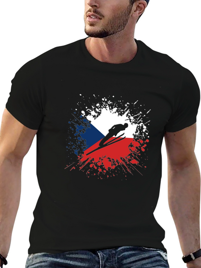 Camiseta Negra Hombre Diseño República Checa Salto Esquí