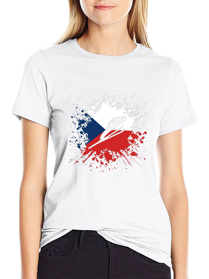 Camiseta Negra Hombre Diseño República Checa Salto Esquí