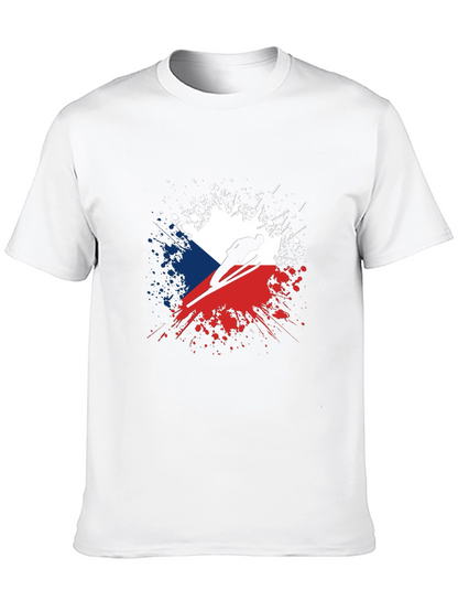 Camiseta Negra Hombre Diseño República Checa Salto Esquí